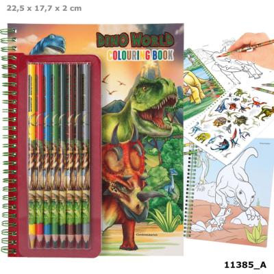 Dino World album à colorier avec crayons