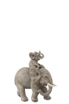 Statuette résine éléphant et son petit sur le dos