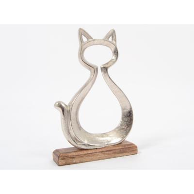 Statuette chat bois et métal S